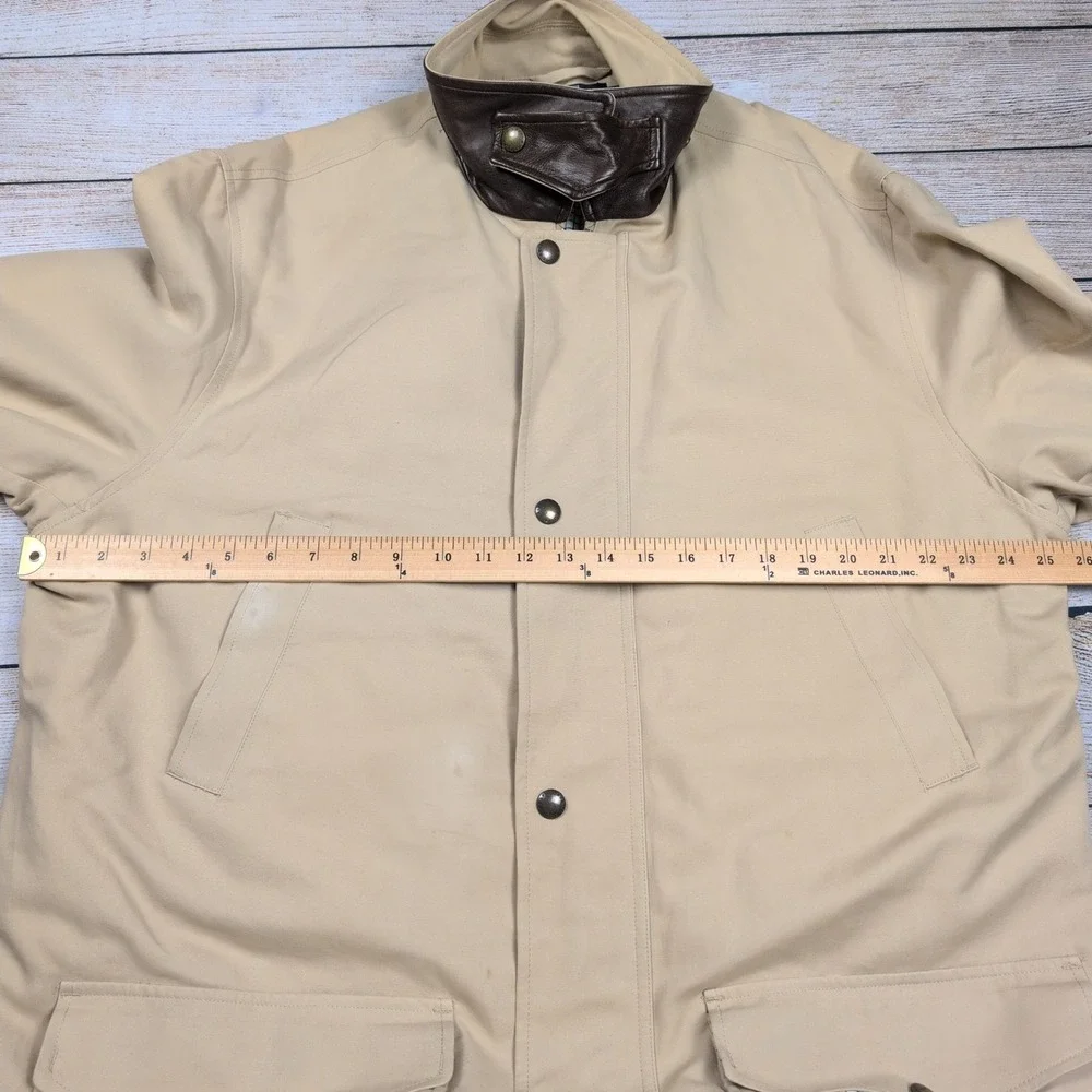 VTG Polo Ralph Lauren M FieldbJacket XL Tan Brown Leather Trim‎ Button Up Barn